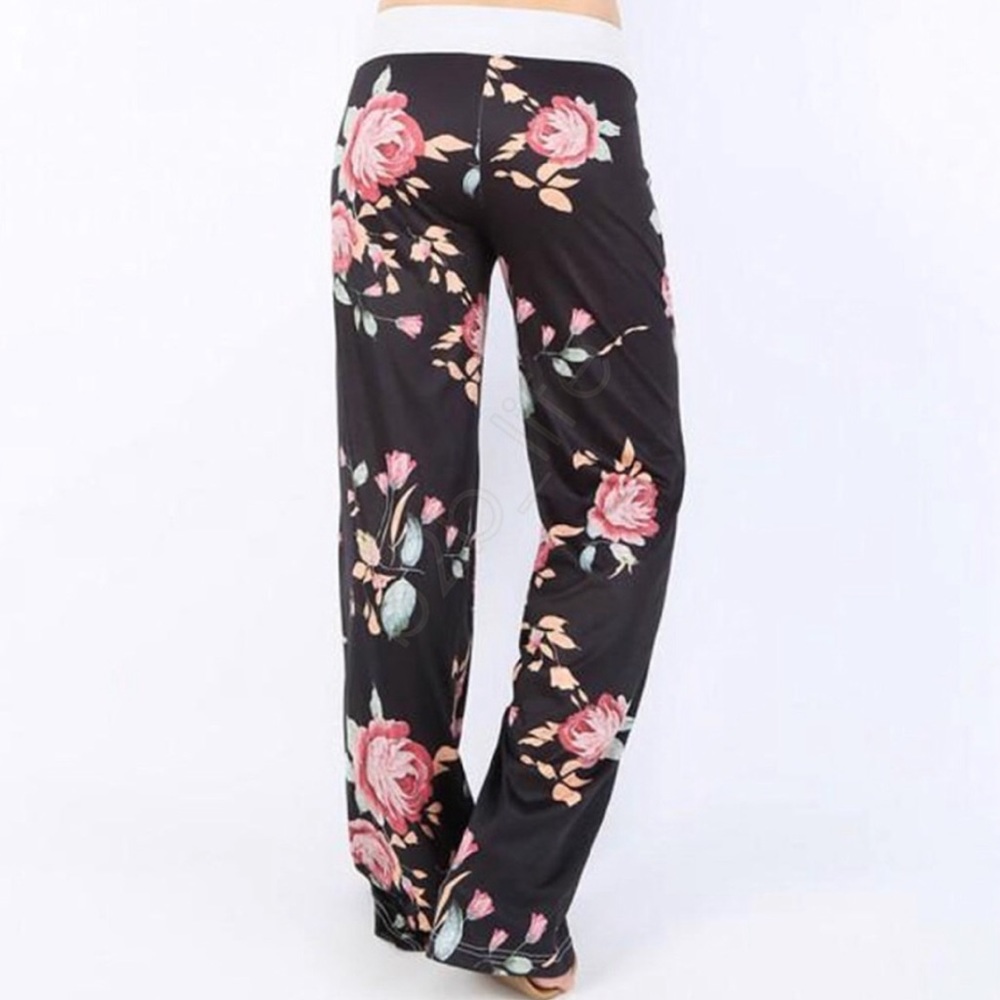 5⭐️FAVE! Floral Lounge Pants Wide Leg Black & Pink - Picture 4 of 7